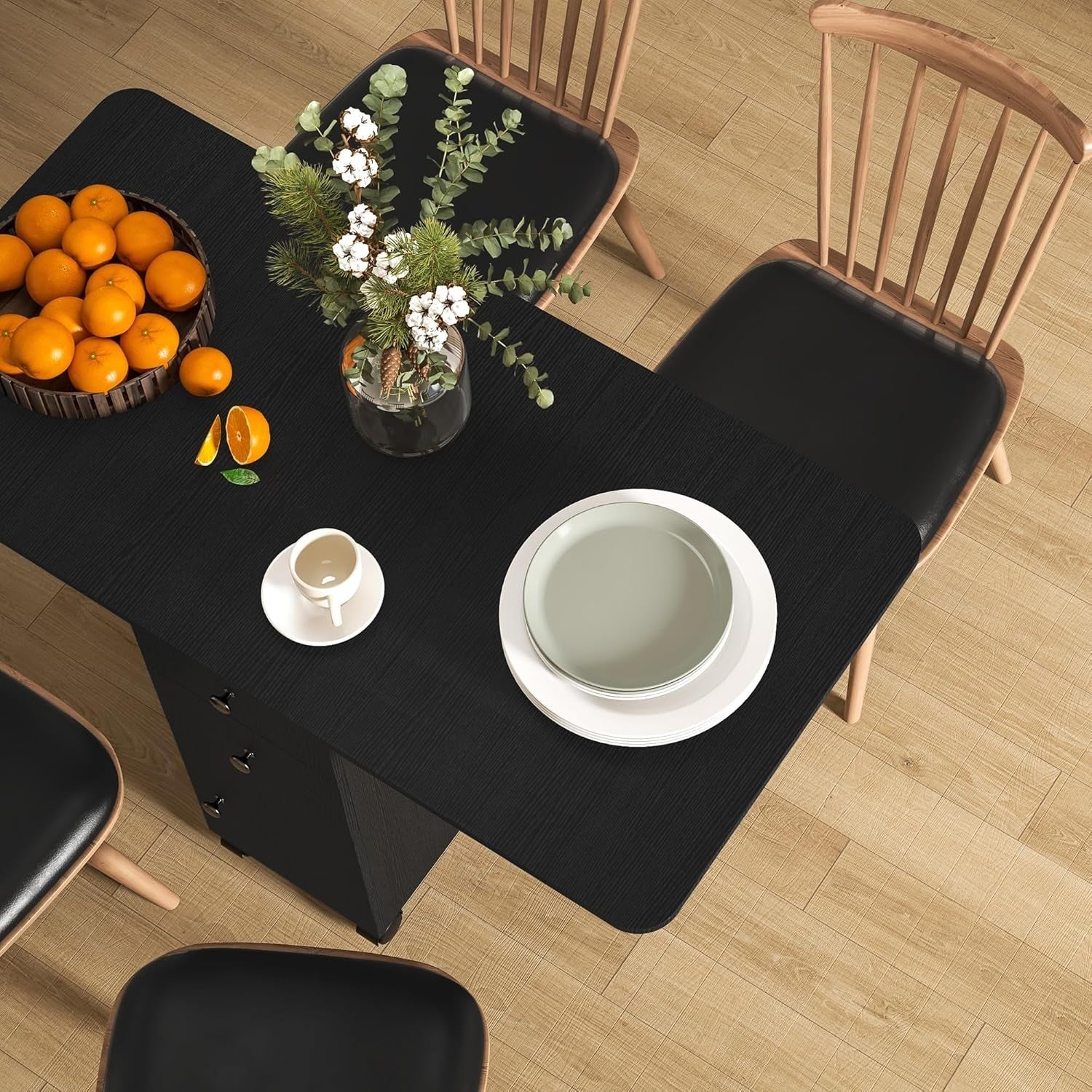 Folding Drop Leaf Dining Table 4 - 6 Seater on Wheels with Storage Black - Kwikley