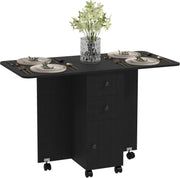 Folding Drop Leaf Dining Table 4 - 6 Seater on Wheels with Storage Black - Kwikley