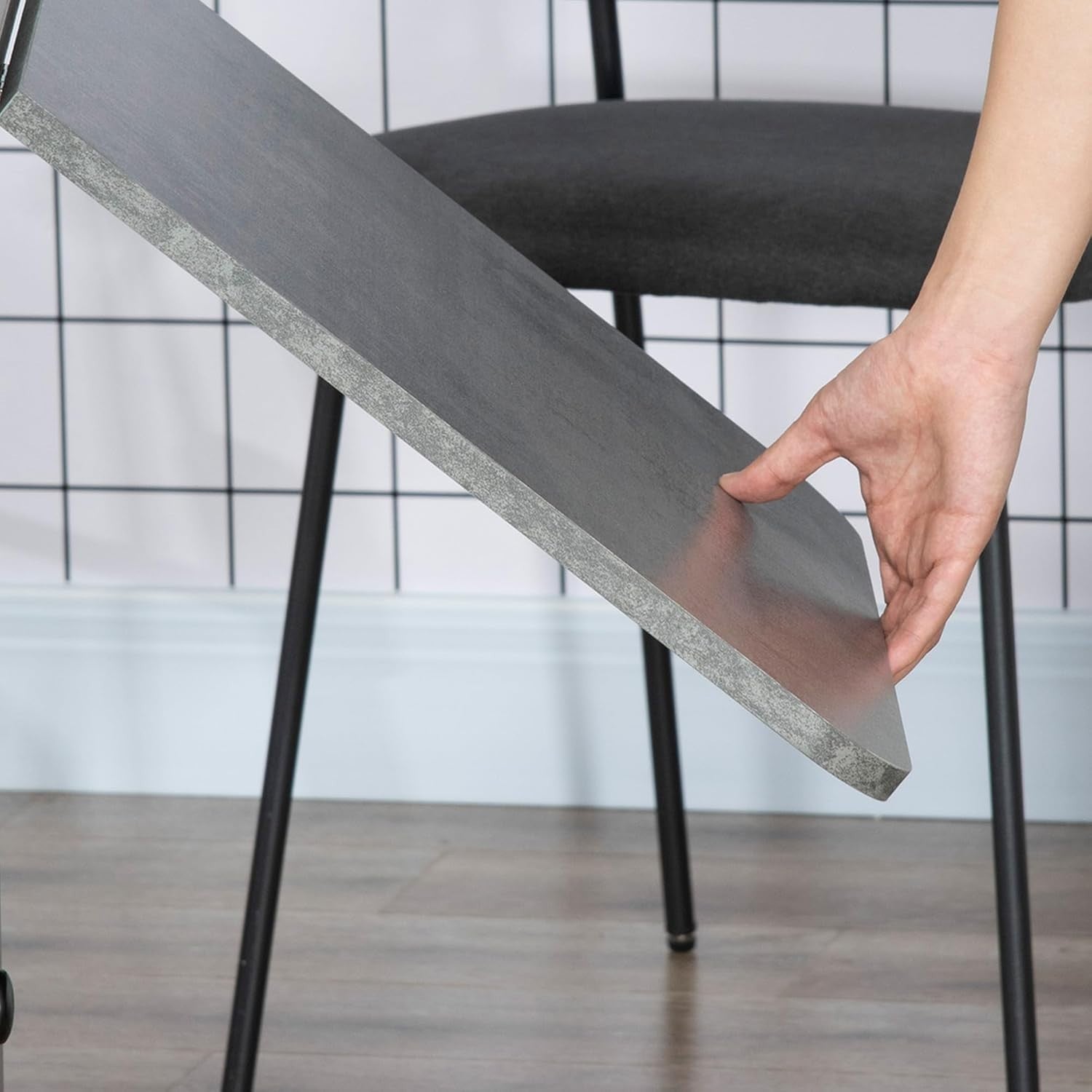 Folding Drop Leaf Dining Table on Wheels w/ Drawers, Grey Marble Effect - Kwikley