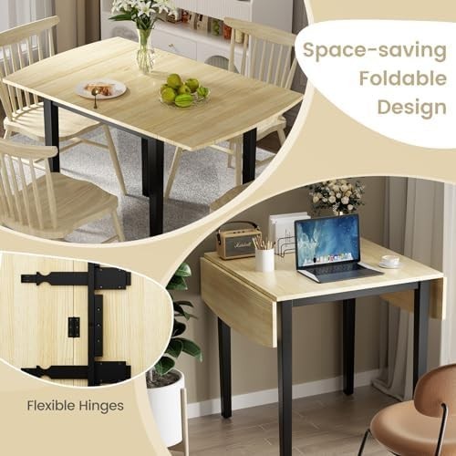 Folding Drop Leaf Dining Table Space Saving Wooden Desk Workstation - Kwikley