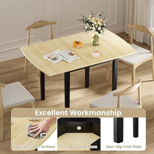 Folding Drop Leaf Dining Table Space Saving Wooden Desk Workstation - Kwikley