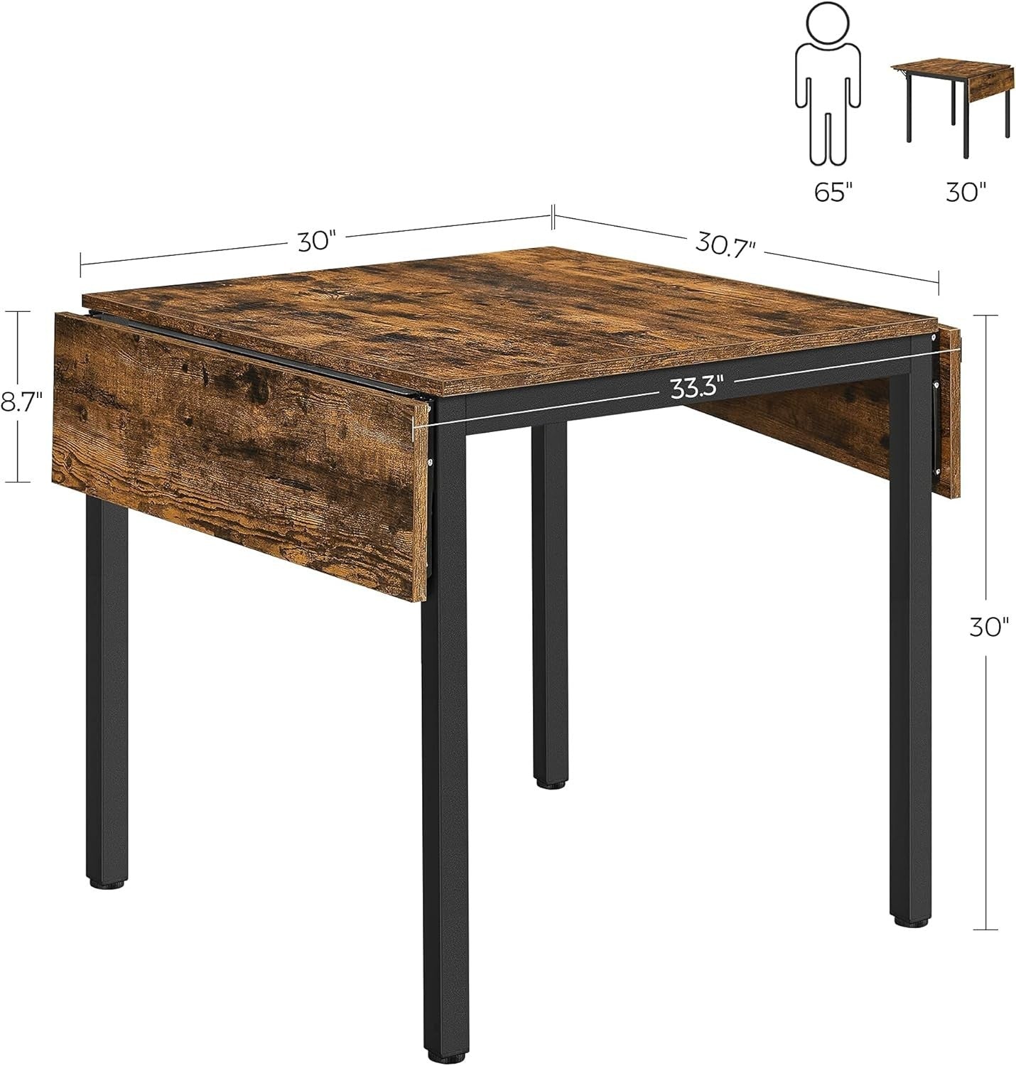 Folding Drop Leaf Extendable Dining Table Seats 2 - 4 Industrial Rustic - Kwikley