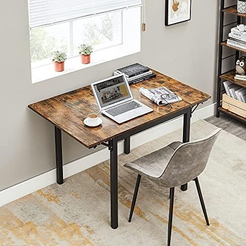 Folding Drop Leaf Extendable Dining Table Seats 2 - 4 Industrial Rustic - Kwikley