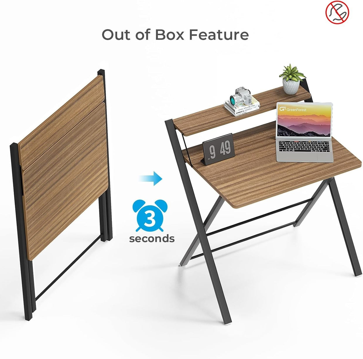 Folding Espresso Computer Desk w/Shelf Small Office Desk - Kwikley