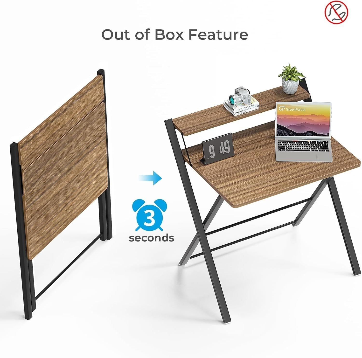 Folding Espresso Computer Desk w/Shelf Small Office Desk - Kwikley
