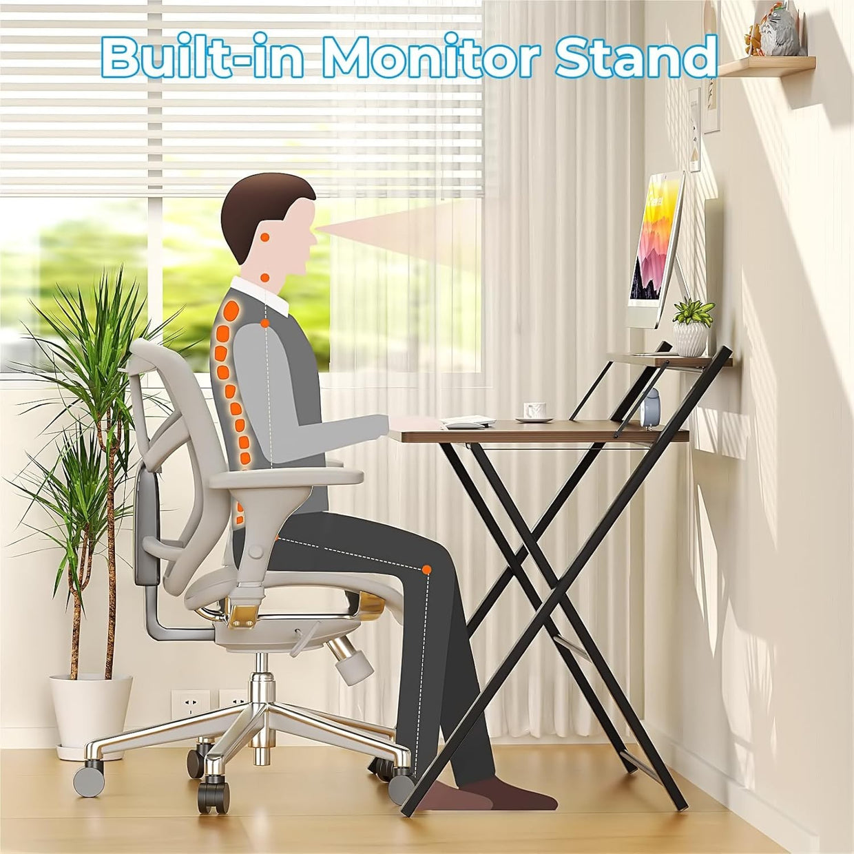 Folding Espresso Computer Desk w/Shelf Small Workstation - Kwikley
