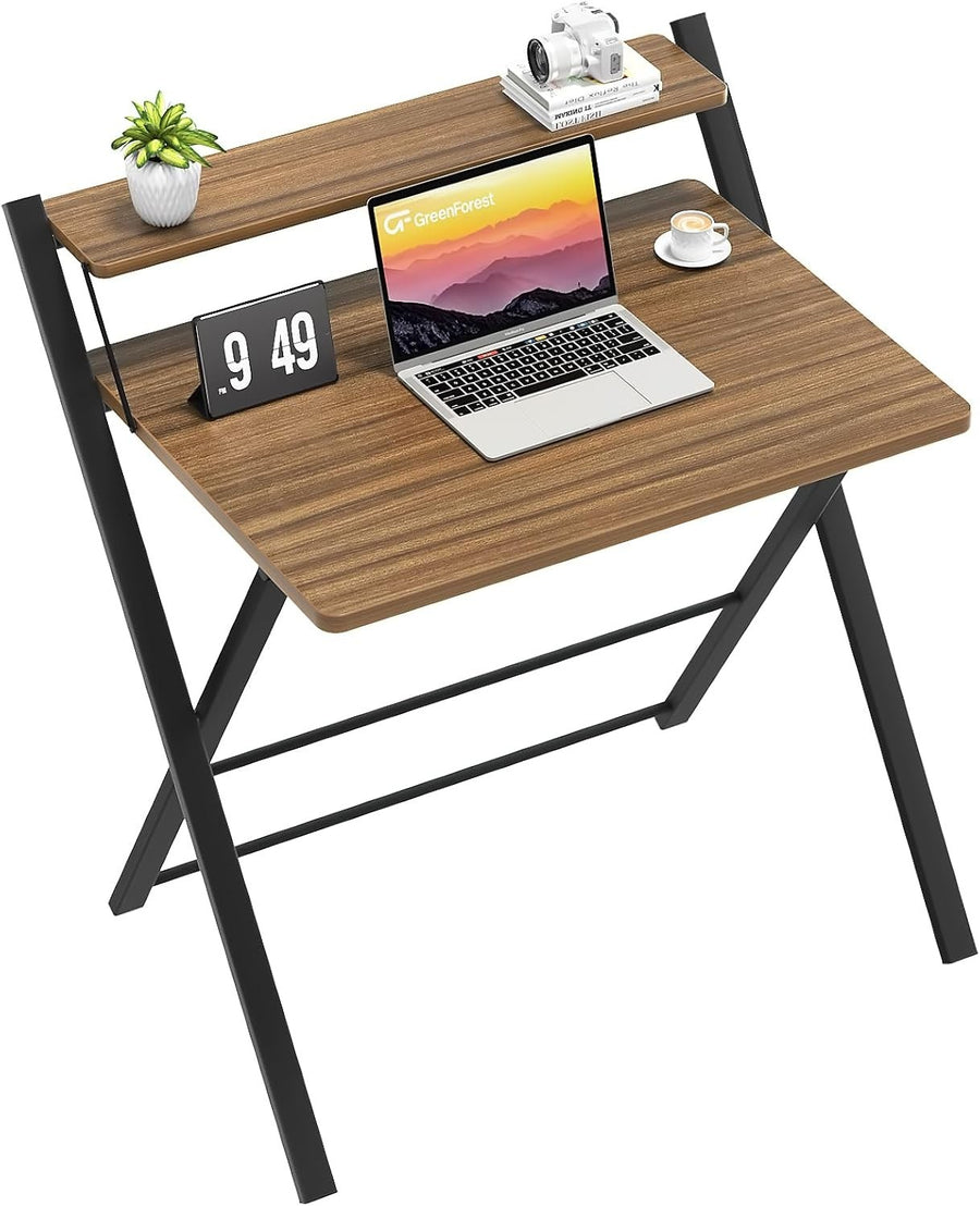 Folding Espresso Computer Desk w/Shelf Small Workstation - Kwikley