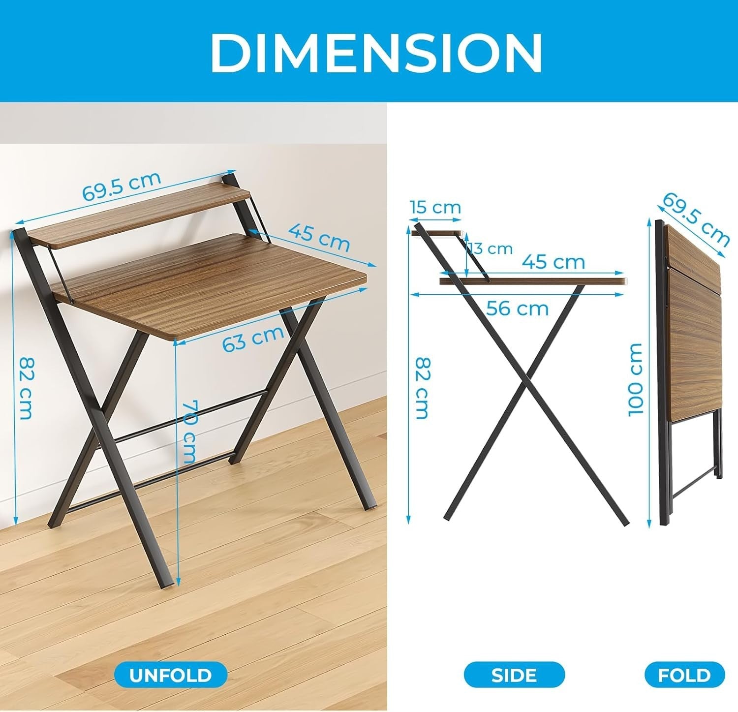 Folding Espresso Computer Desk w/Shelf Small Workstation - Kwikley