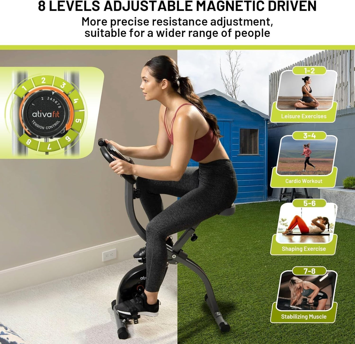 Folding Exercise Bike 8 - Level Magnetic Resistance X - Bike with Heart Monitor - Kwikley