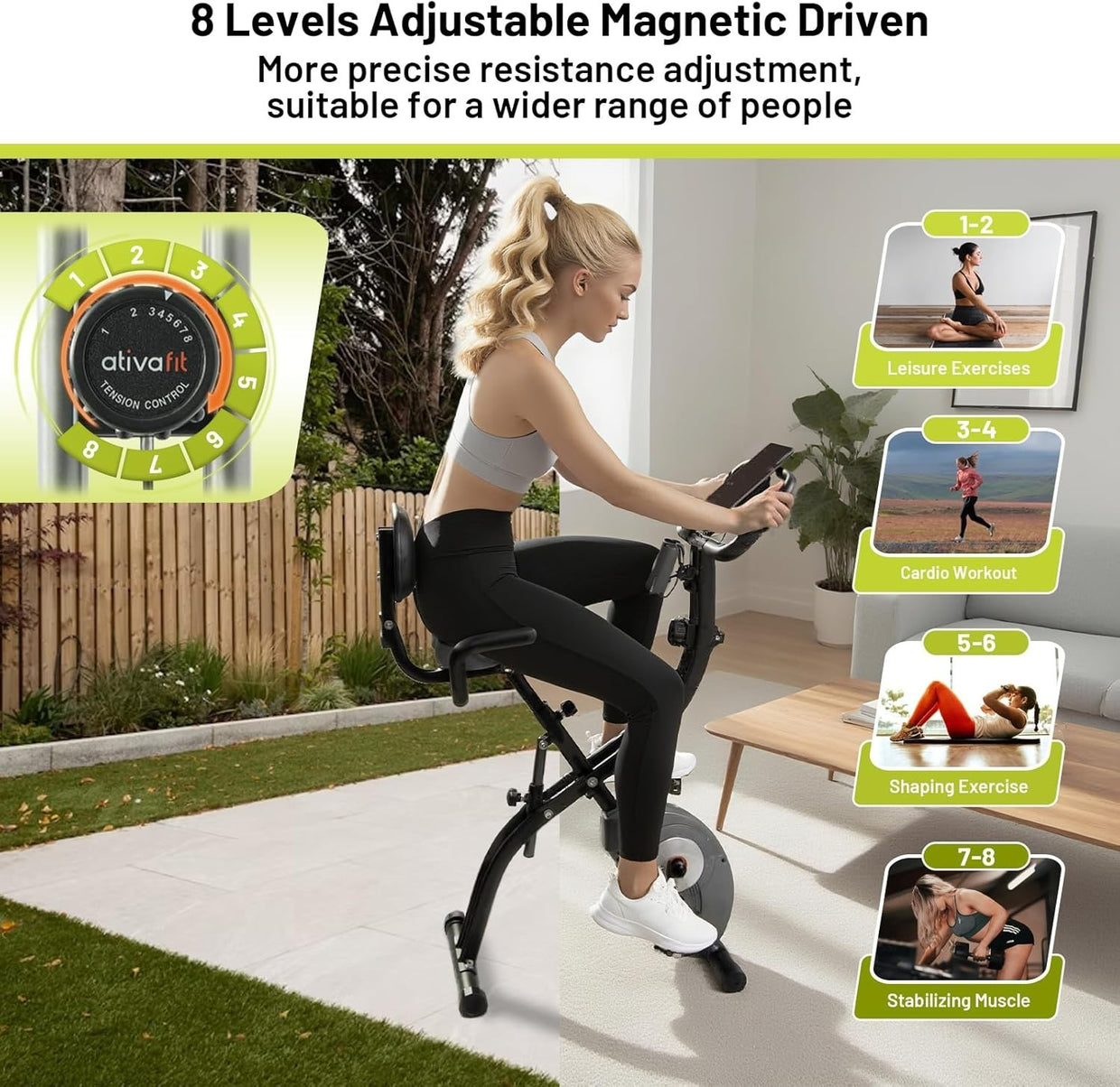 Folding Exercise Bike 8 - Level Resistance Quiet X - Bike with Heart Monitor - Kwikley