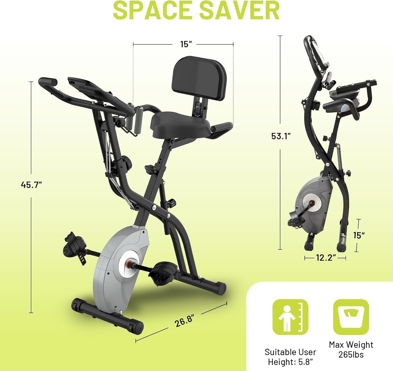 Folding Exercise Bike 8 - Level Resistance Quiet X - Bike with Heart Monitor - Kwikley