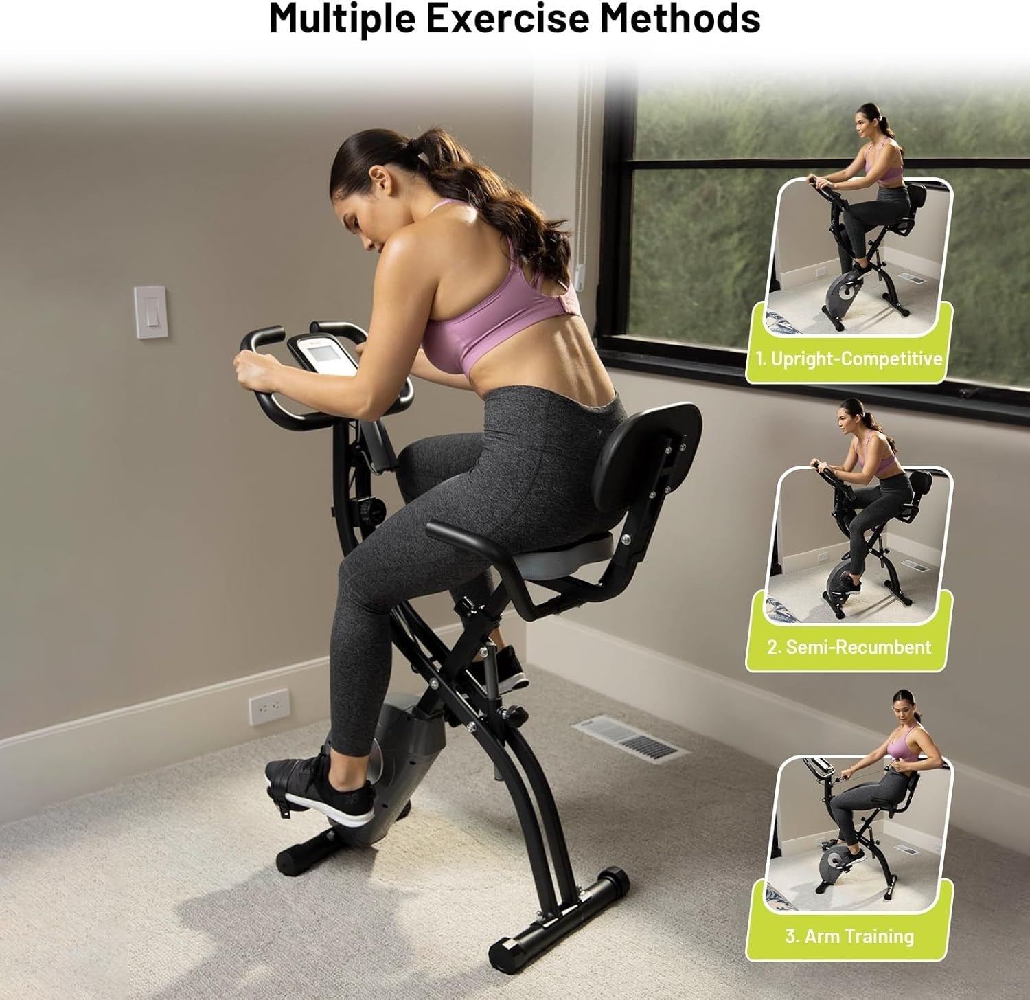 Folding Exercise Bike 8 - Level Resistance Quiet X - Bike with Heart Monitor - Kwikley