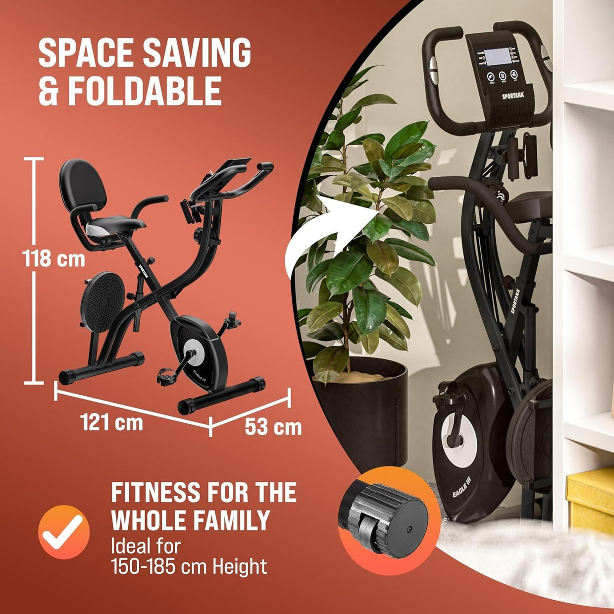 Folding Exercise Bike w/ 10 - Level Magnetic Resistance, LCD Monitor & Bands - Kwikley