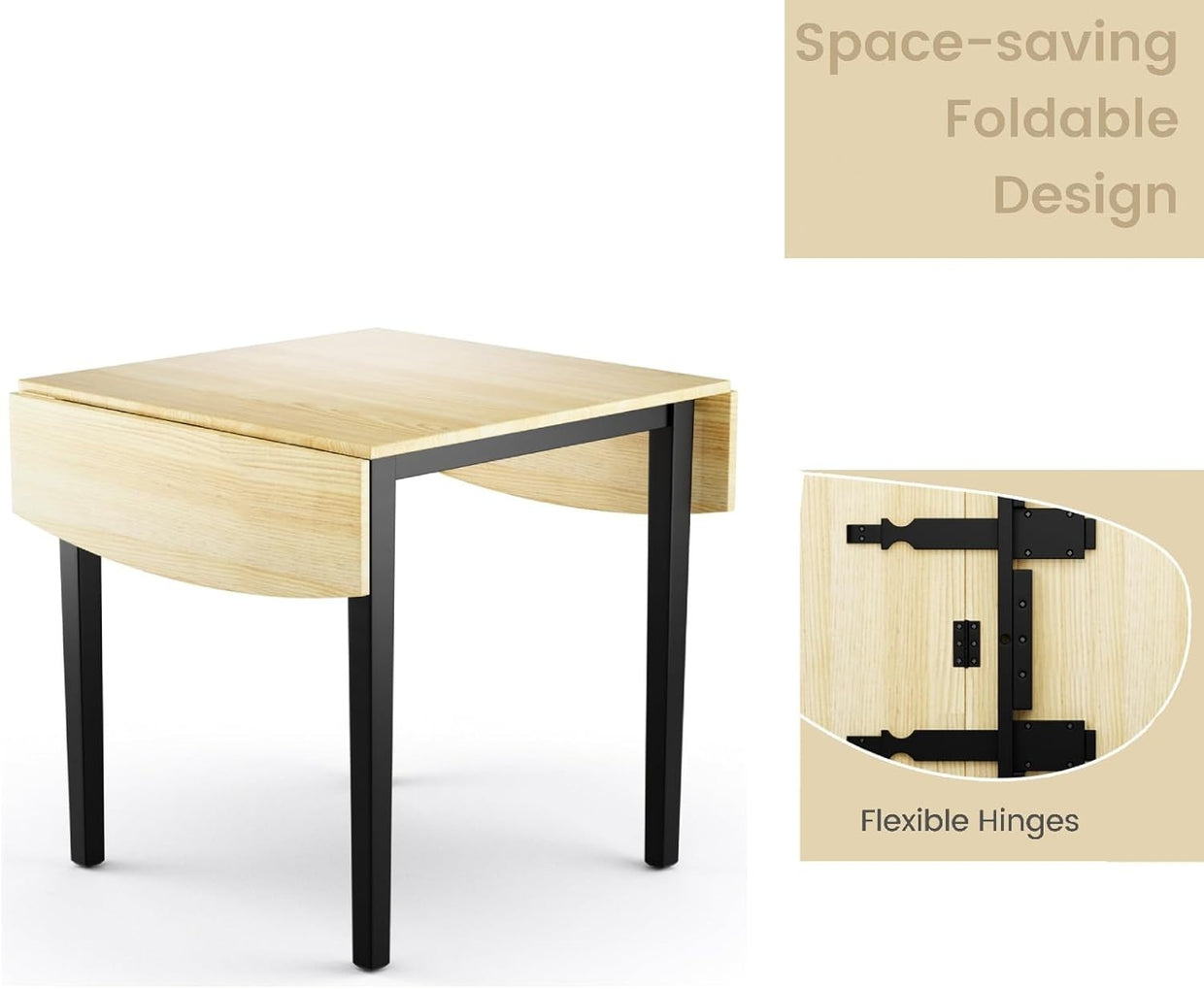 Folding Extendable Drop Leaf Dining Table Small Space Rectangular Wood - Kwikley