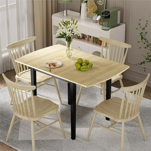 Folding Extendable Drop Leaf Dining Table Small Space Rectangular Wood - Kwikley