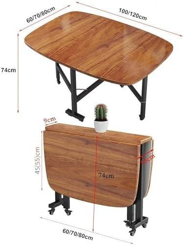 Folding Extendable Kitchen Table Wooden Desk 120x80cm Brown - Kwikley