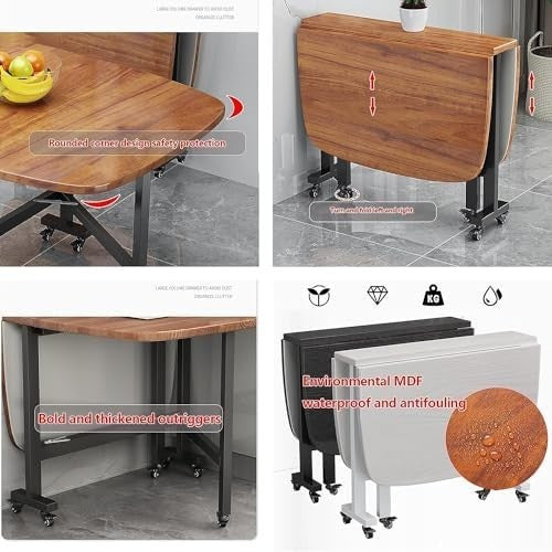 Folding Extendable Kitchen Table Wooden Desk 120x80cm Brown - Kwikley