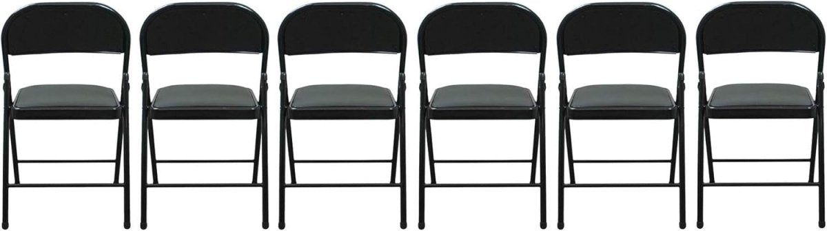 Folding Faux Leather Chairs Set 6 Black Padded Steel Frame - Kwikley
