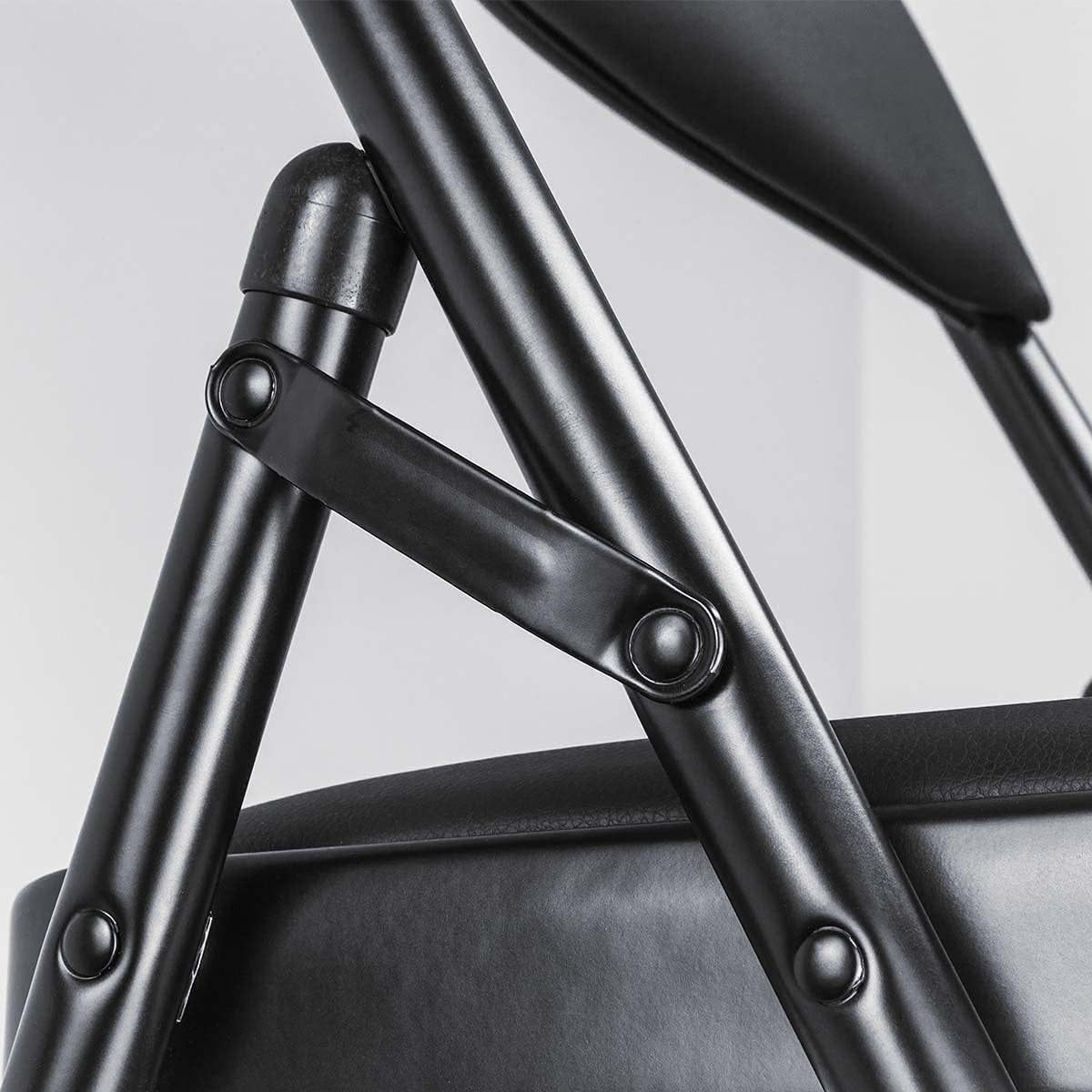Folding Faux Leather Chairs Set 6 Black Padded Steel Frame - Kwikley