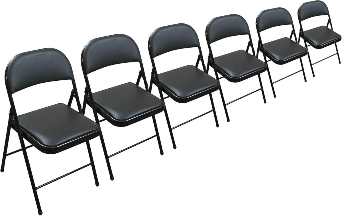 Folding Faux Leather Chairs Set 6 Black Padded Steel Frame - Kwikley