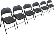 Folding Faux Leather Chairs Set 6 Black Padded Steel Frame - Kwikley