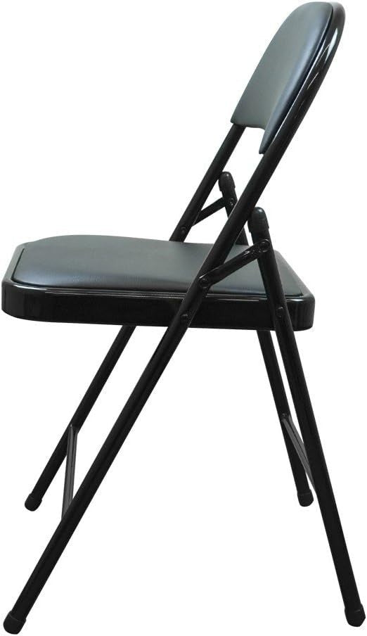Folding Faux Leather Chairs Set 6 Black Padded Steel Frame - Kwikley