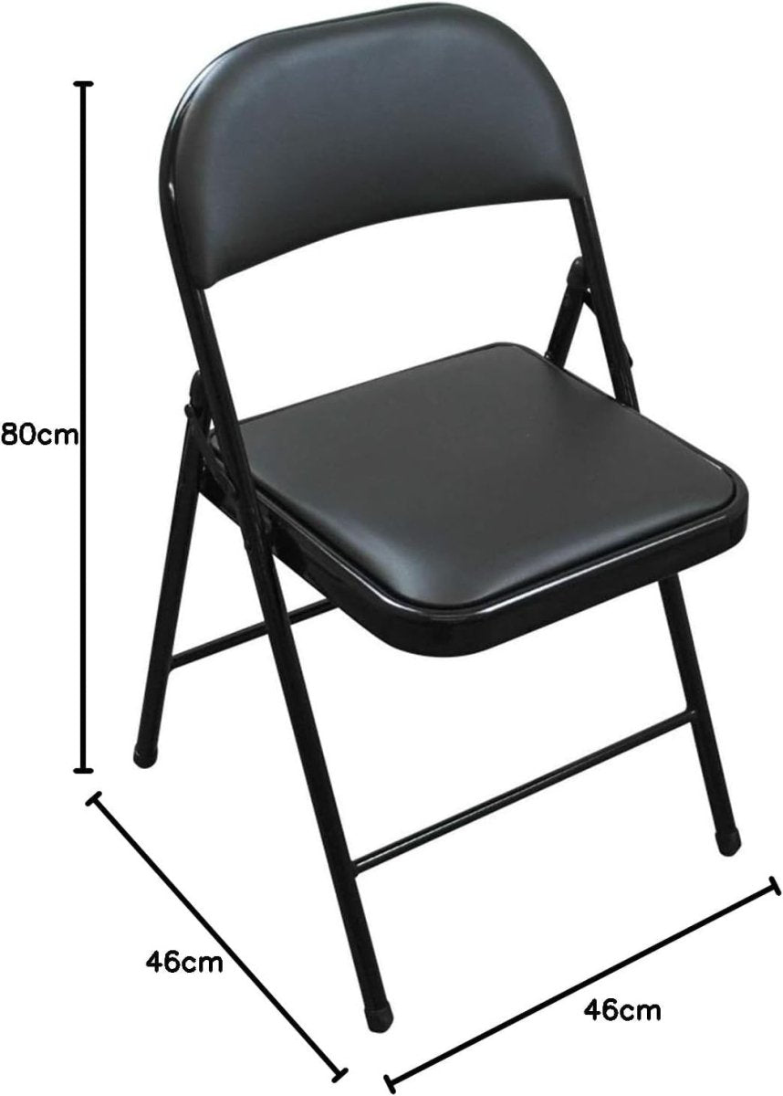 Folding Faux Leather Chairs Set 6 Black Padded Steel Frame - Kwikley