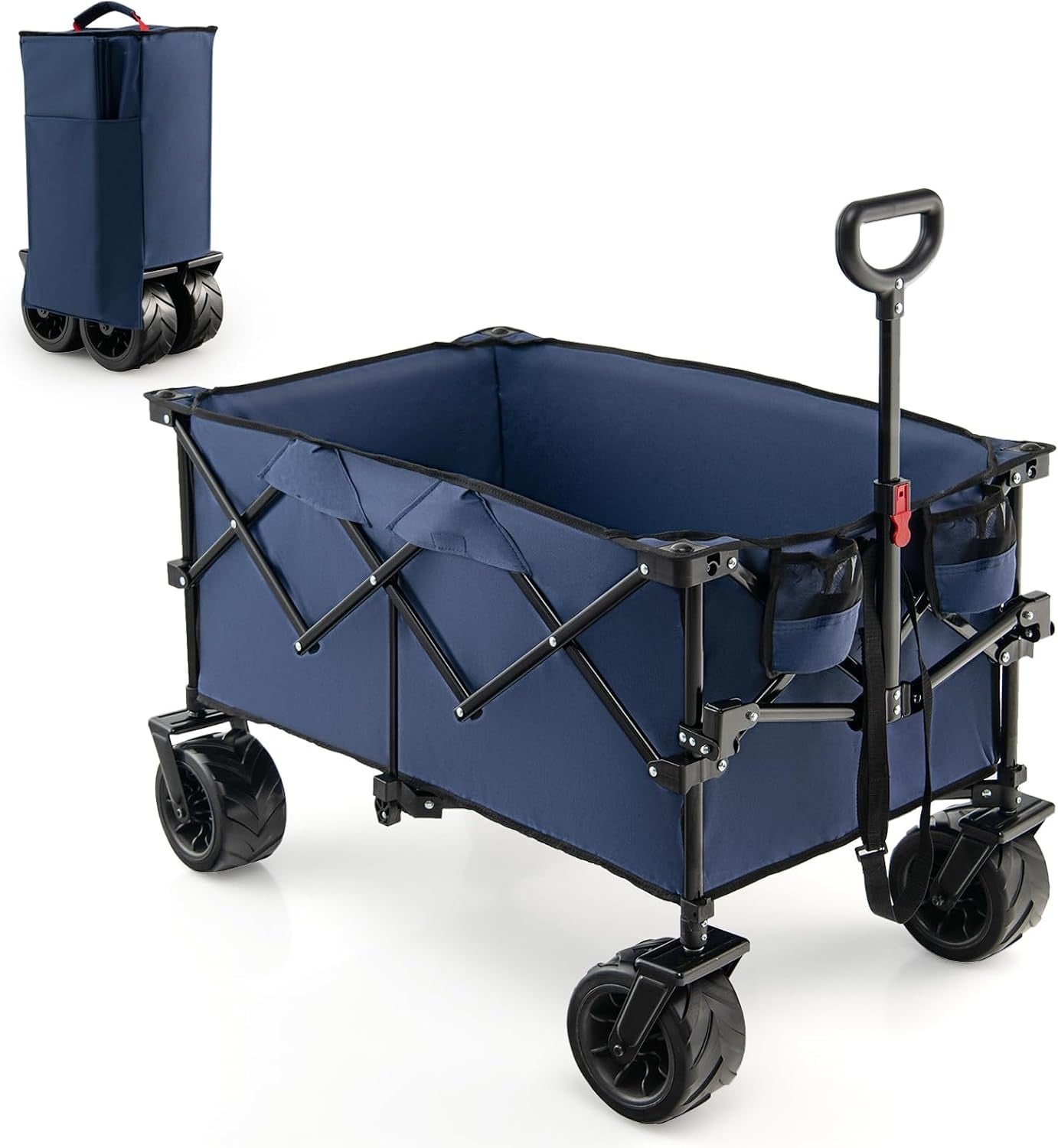 Folding Garden Wagon 98x60x92cm Heavy Duty Cart All Terrain Wheels Blue - Kwikley