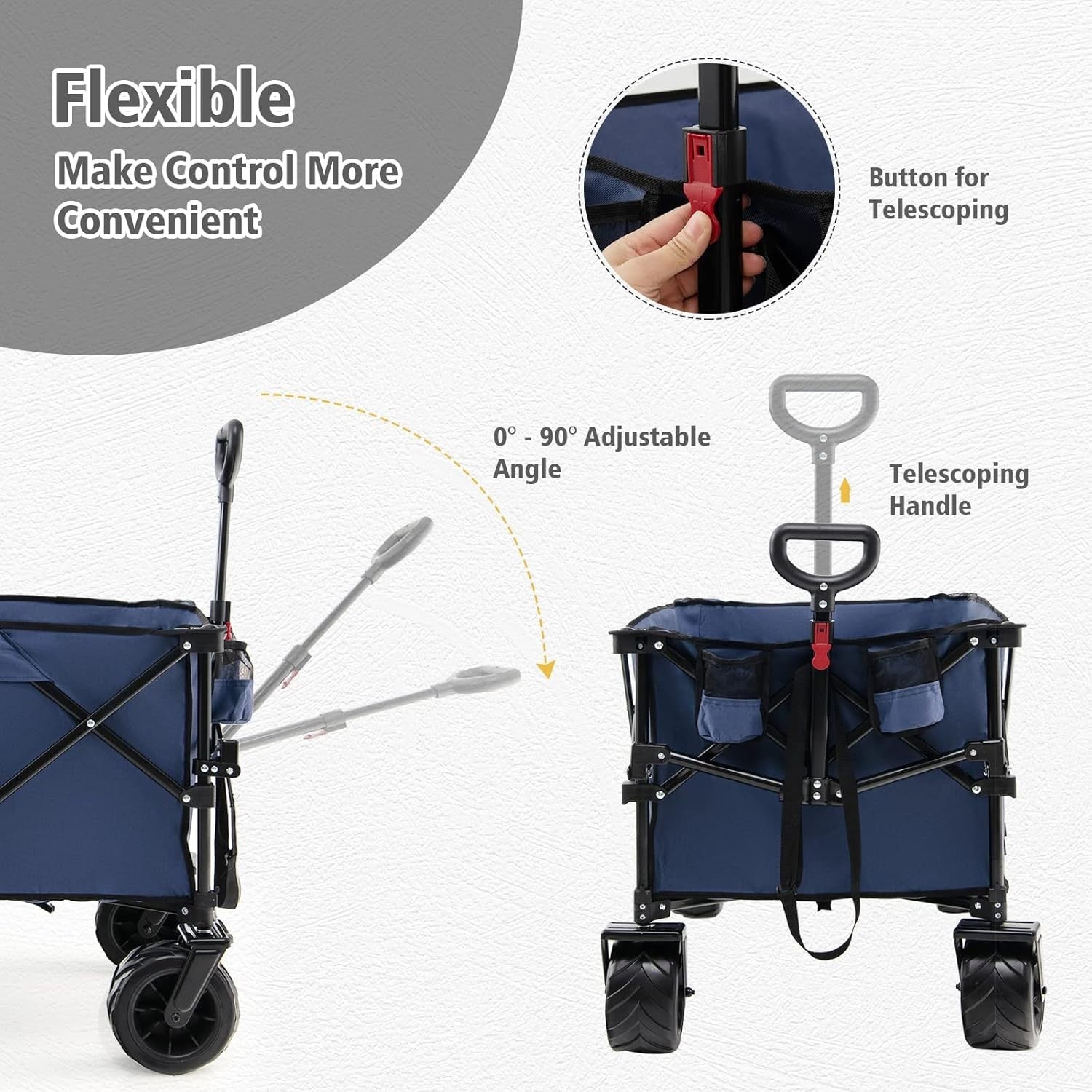 Folding Garden Wagon 98x60x92cm Heavy Duty Cart All Terrain Wheels Blue - Kwikley