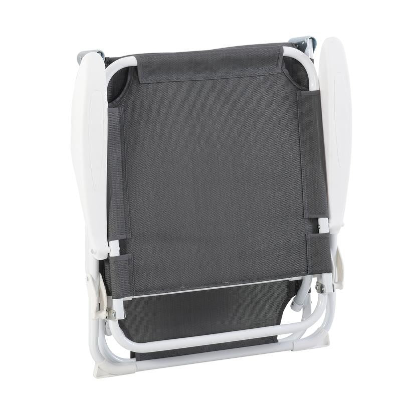Folding Grey Sun Lounger Chair Recliner 4 - Position Armrests Patio Bed - Kwikley