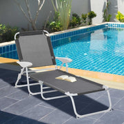 Folding Grey Sun Lounger Chair Recliner 4 - Position Armrests Patio Bed - Kwikley