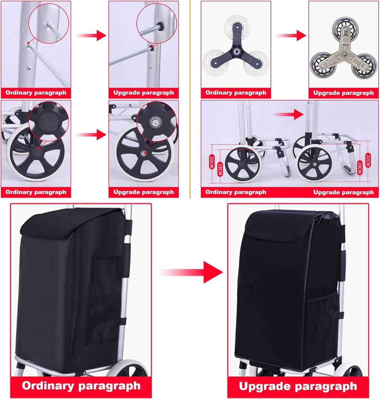 Folding Grocery Trolley Stair - Climbing Cart Lightweight Large - Capacity 50kg - Kwikley