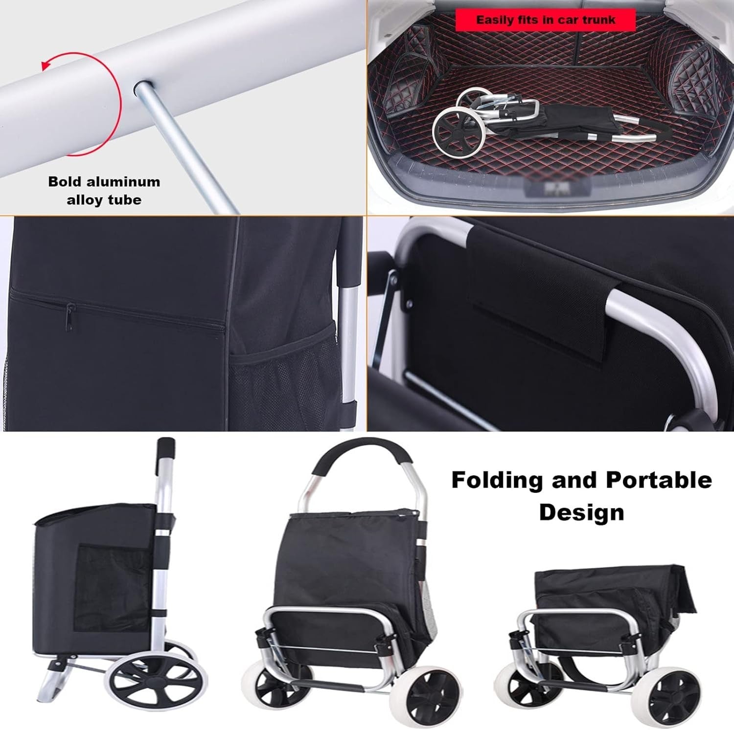Folding Grocery Trolley Stair - Climbing Cart Lightweight Large - Capacity 50kg - Kwikley