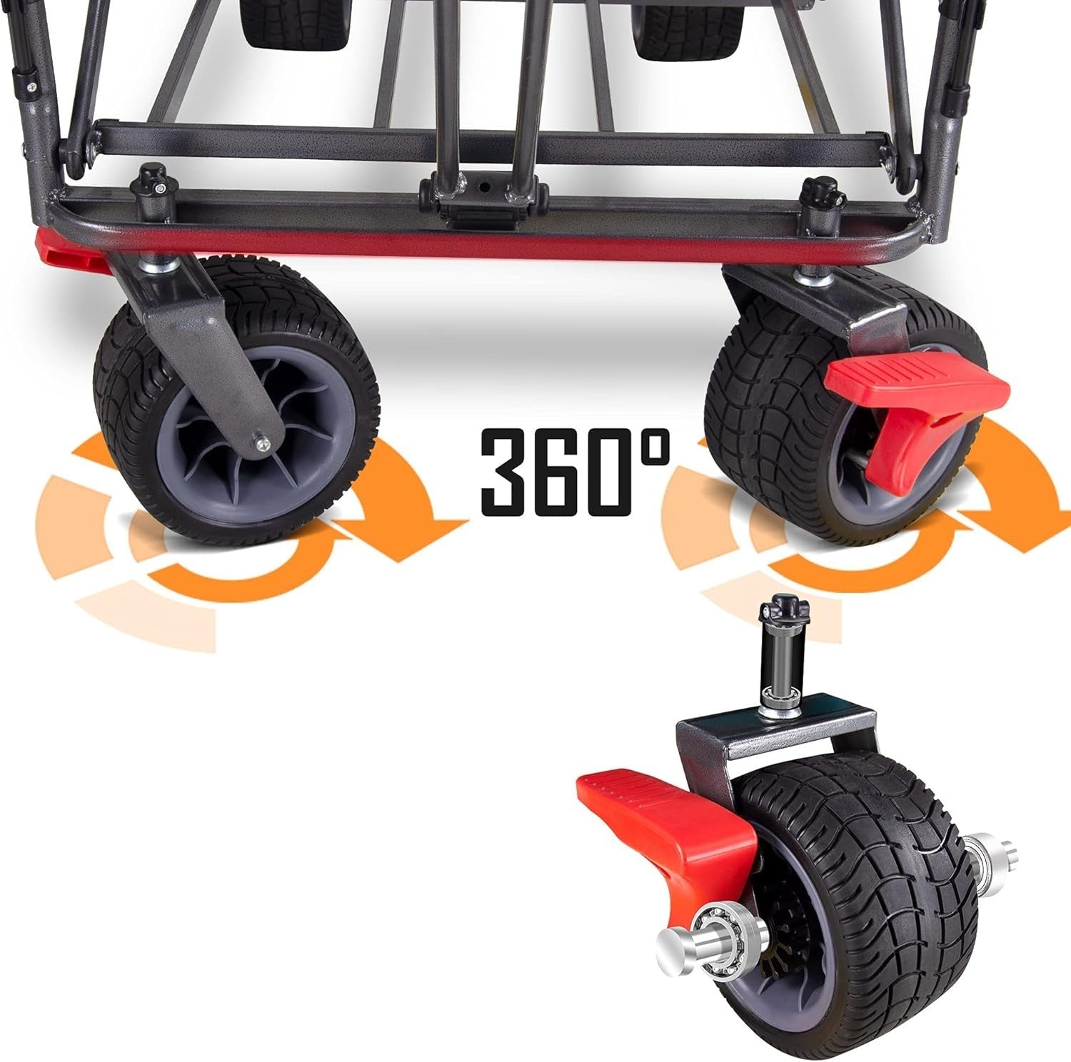 Folding Handcart w/ Roof 120kg Load 360° Wheels Kids Garden Beach Wagon Black - Kwikley