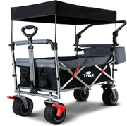 Folding Handcart w/ Roof 120kg Load 360° Wheels Kids Garden Beach Wagon Black - Kwikley