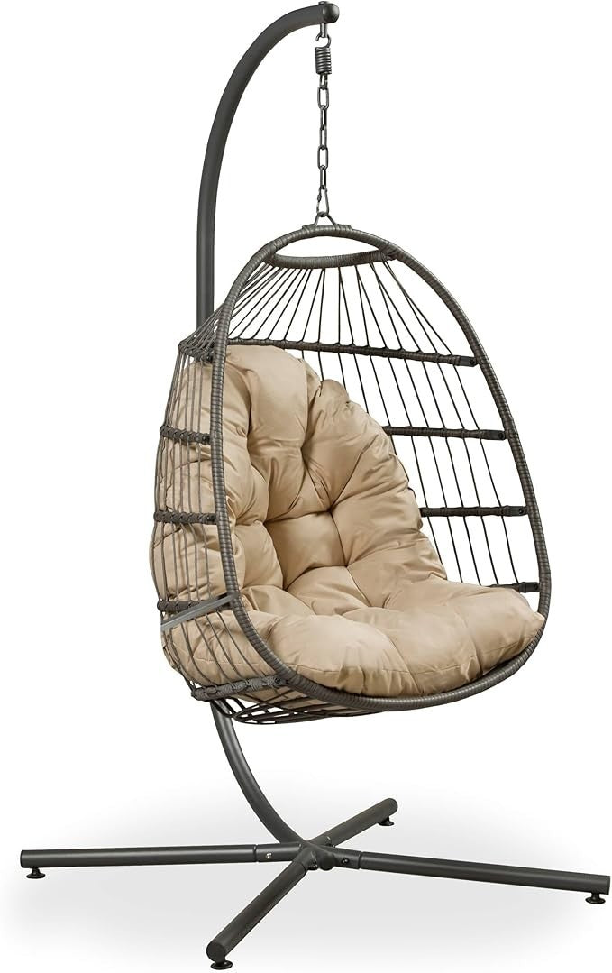 Folding Hanging Egg Chair Swing Seat Indoor Outdoor Waterproof Rattan Cocoon - Kwikley