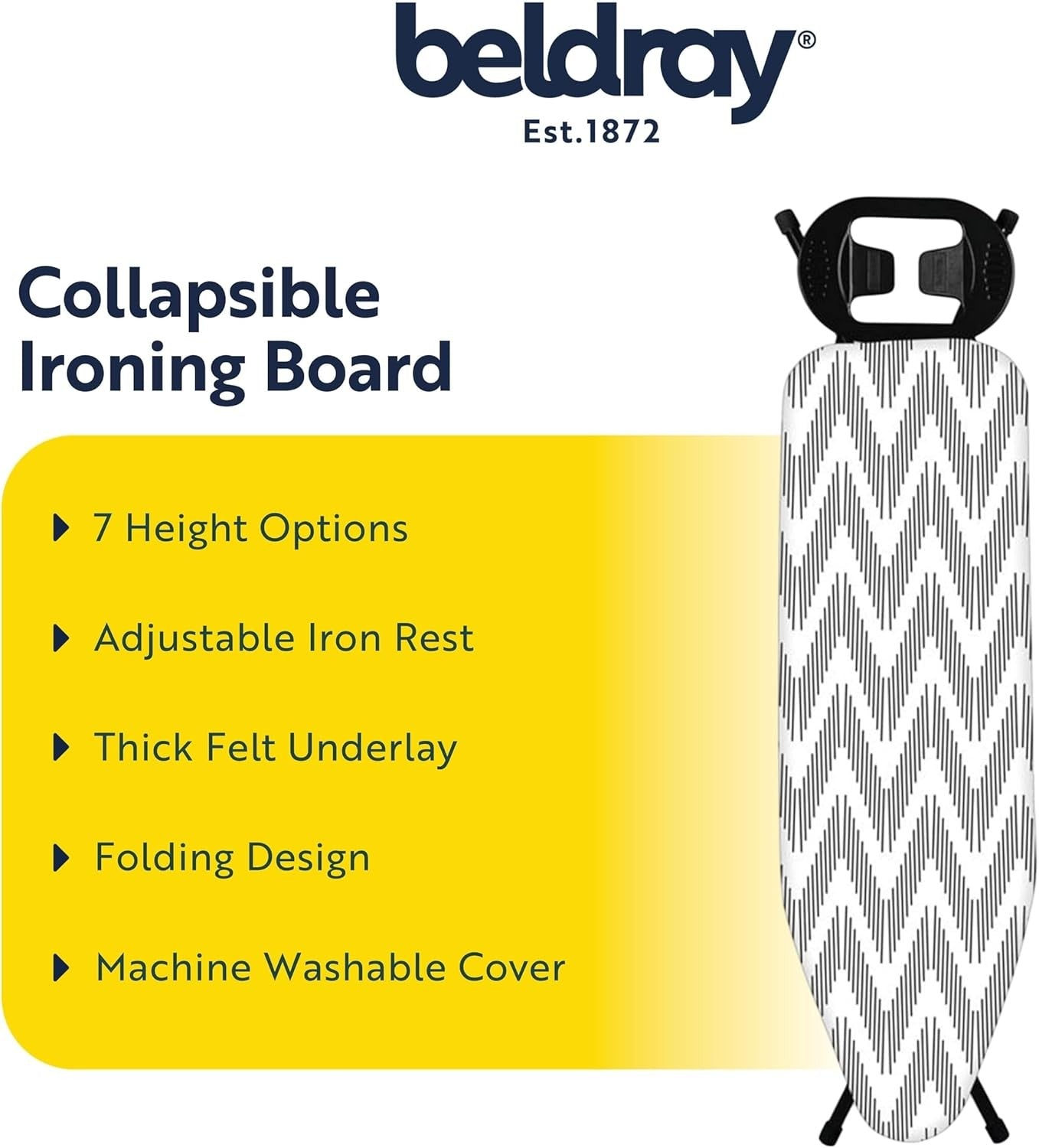 Folding Ironing Board 115x36cm Adjustable Height Compact Lightweight Table - Kwikley