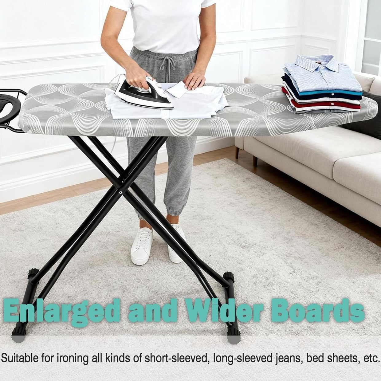 Folding Ironing Board 120x38cm Height Adjustable Steam Iron Rest - Kwikley