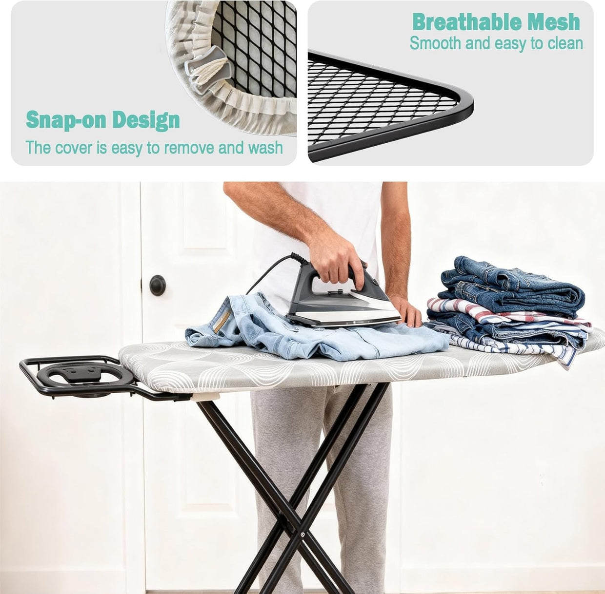 Folding Ironing Board 120x38cm Height Adjustable Steam Iron Rest - Kwikley
