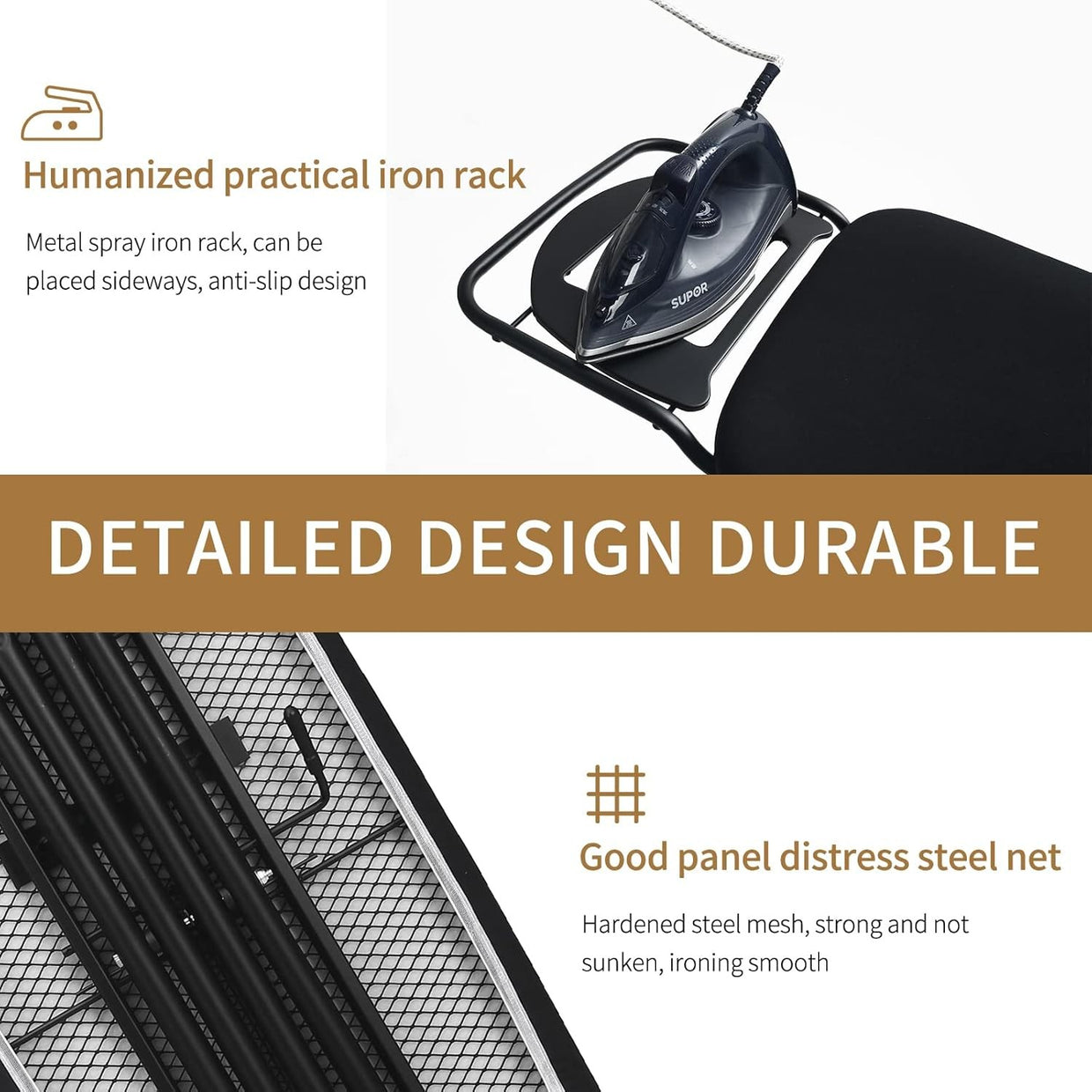 Folding Ironing Board 122x38cm Adjustable Height Anti - Slip with Iron - Kwikley