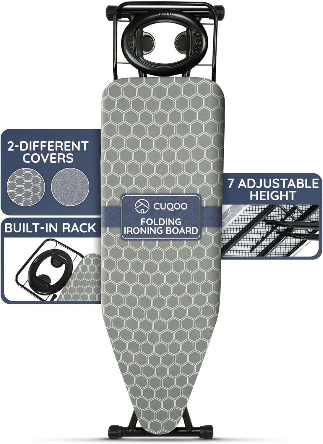 Folding Ironing Board 122x38cm Adjustable Height Anti - Slip with Iron Rest - Kwikley