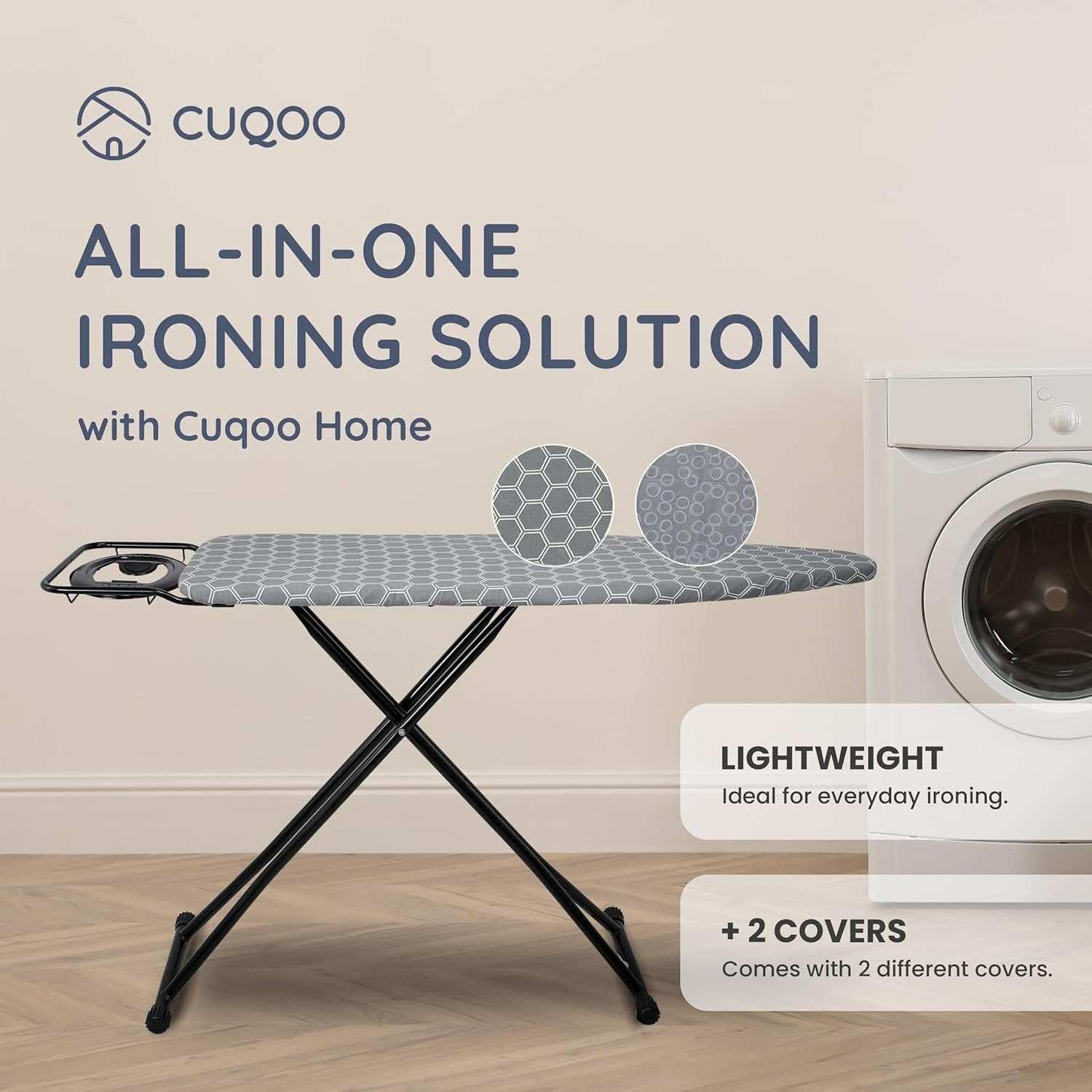 Folding Ironing Board 122x38cm Adjustable Height Anti - Slip with Iron Rest - Kwikley