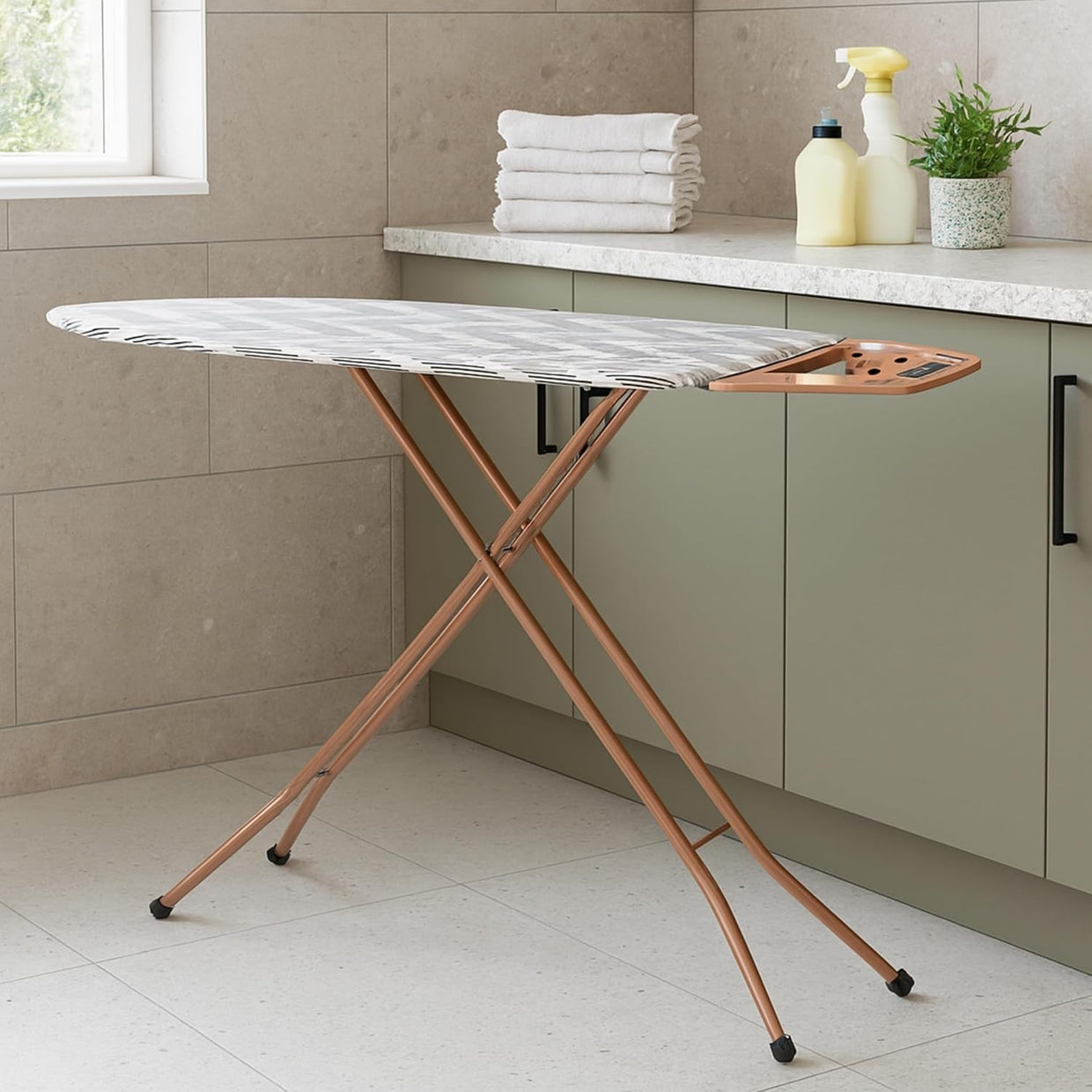Folding Ironing Board 122x38cm Adjustable Height Heat Reflective Rose Gold - Kwikley