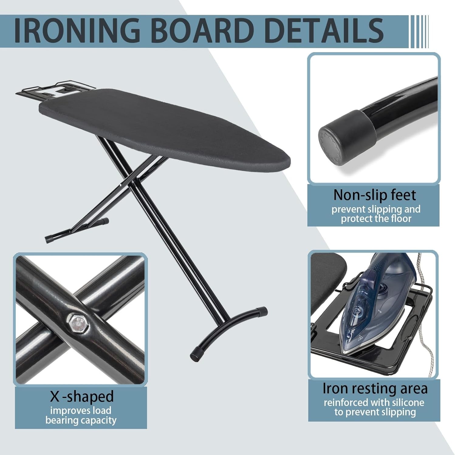 Folding Ironing Board 122x38cm Heat Resistant Adjustable with Iron Rest - Kwikley