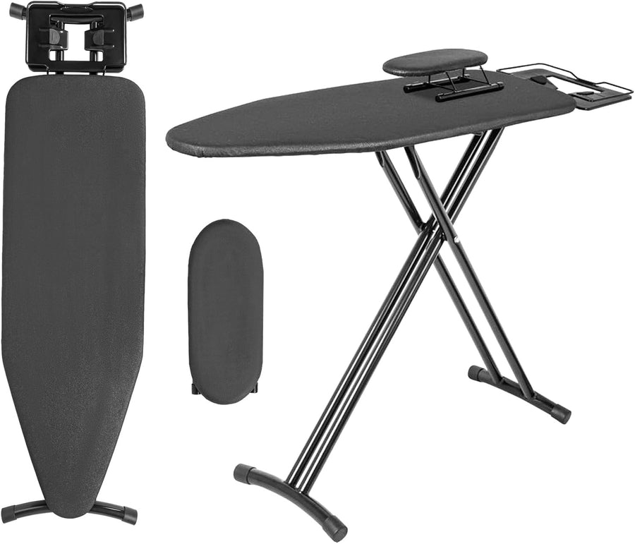 Folding Ironing Board 122x38cm Heat Resistant Adjustable with Iron Rest - Kwikley