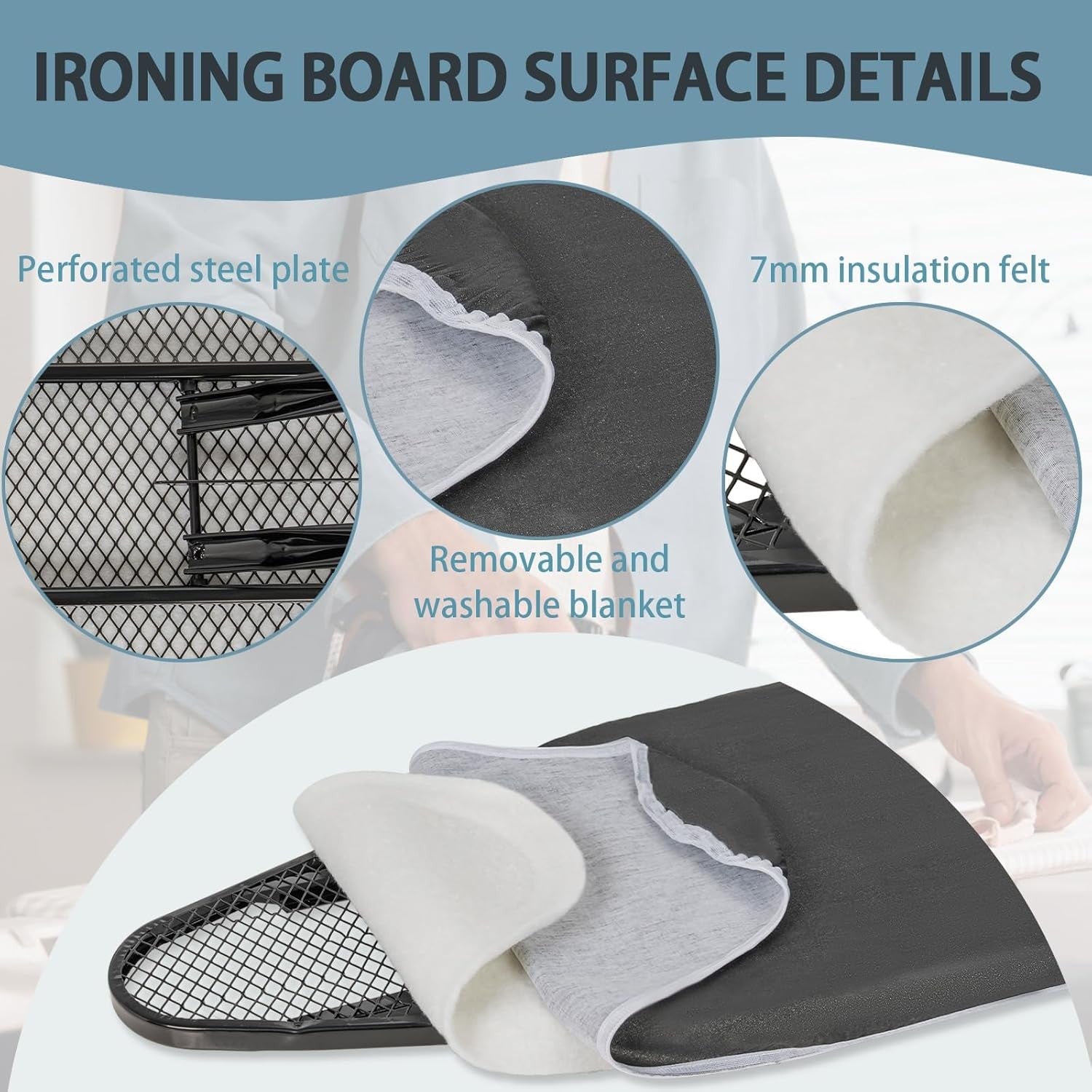 Folding Ironing Board 122x38cm Heat Resistant Adjustable with Iron Rest - Kwikley