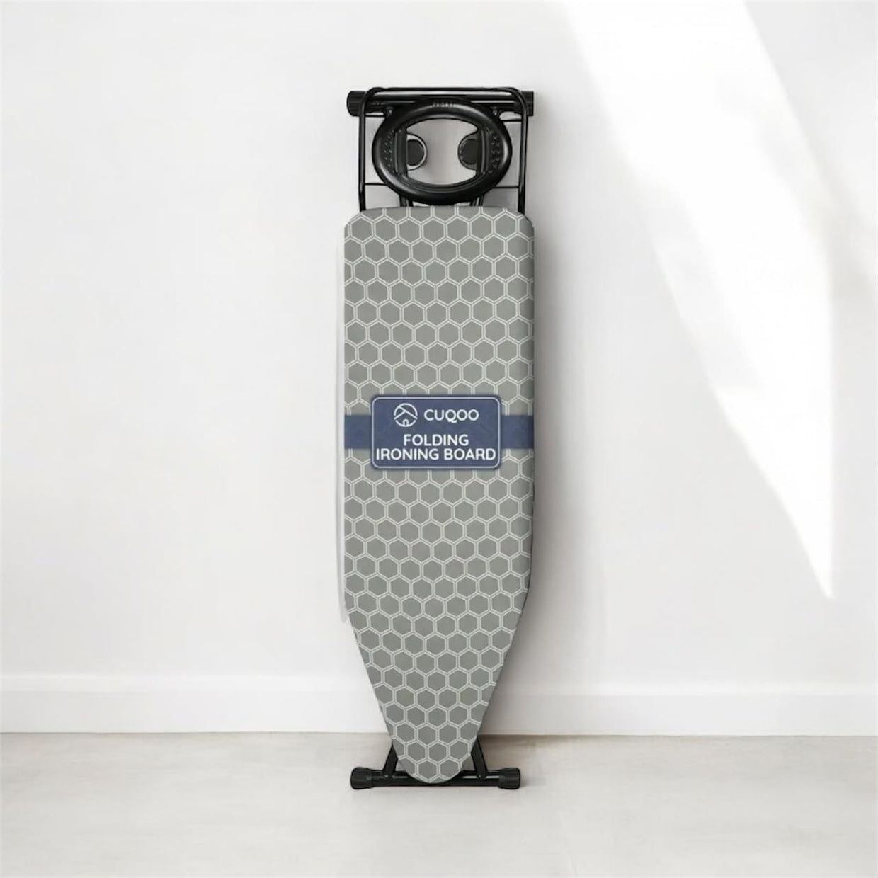 Folding Ironing Board Adjustable Height Built In Iron Rack Grey 120x38cm - Kwikley