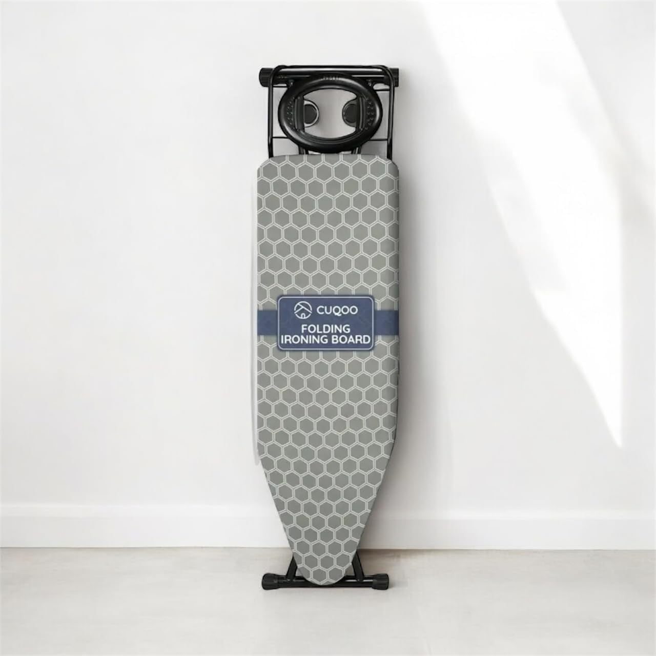Folding Ironing Board Adjustable Height Built In Iron Rack Grey 120x38cm - Kwikley