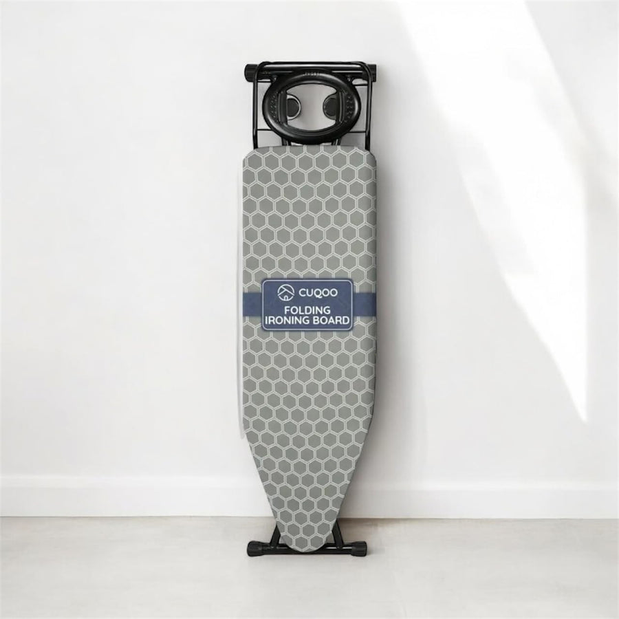 Folding Ironing Board Adjustable Height Built In Iron Rack Grey 120x38cm - Kwikley
