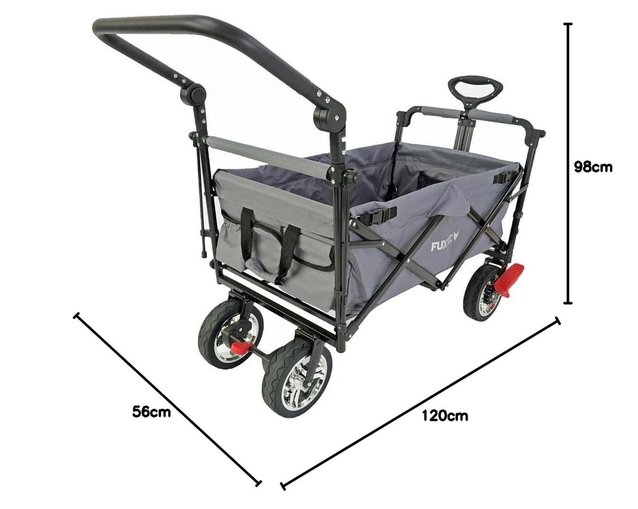 Folding Kids Wagon with Canopy Push Pull Cart Brake Safety Outdoor Transport - Kwikley